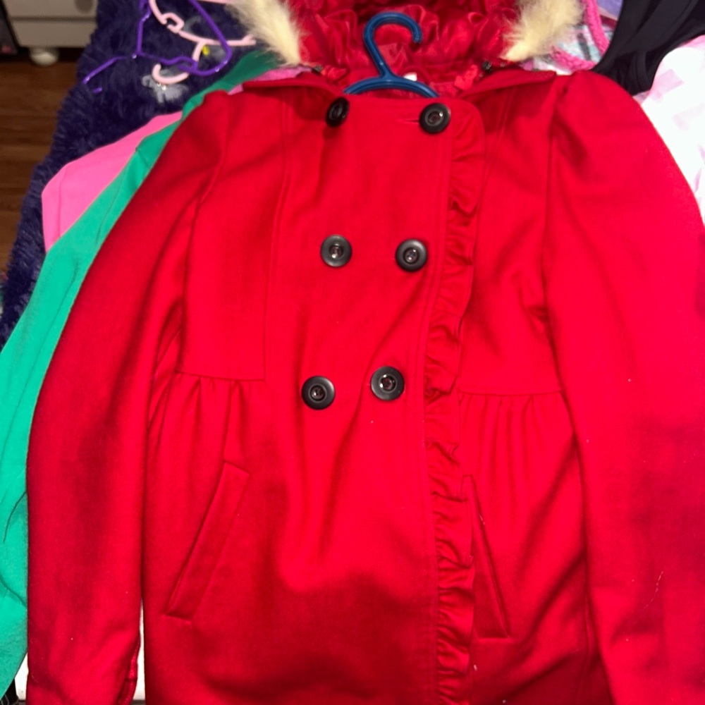 Red Double-Breasted Kids Coat